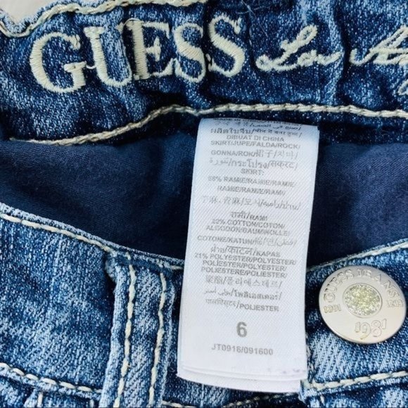 Guess Denim Jean Skirt Gingham Check Ruffle Peplum size 6 Girls Chambray - Picture 5 of 5